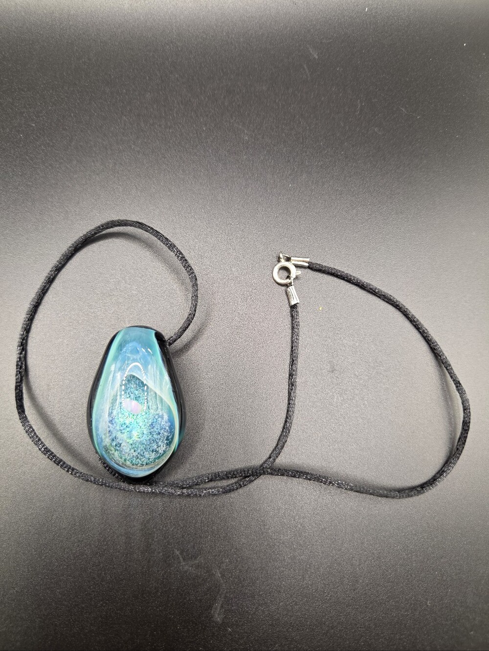 Handcrafted Teardrop Glass Pendant Necklace in Blue-Green